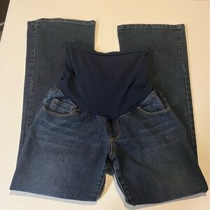 Women’s Indigo Blue Maternity Jeans with Flare bottoms. Size Small Petite.